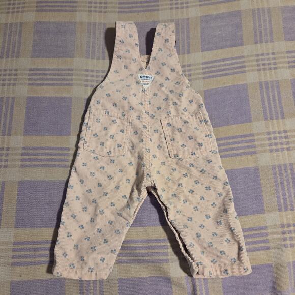 OshKosh B'gosh Vintage Pink Floral Girls Corduroy Overalls Size 12 Months Cotton - Picture 4 of 8